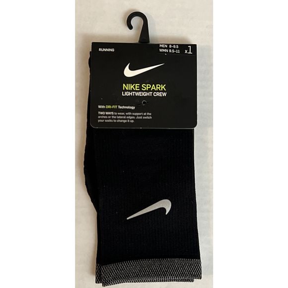Nike Spark DA3584-010Lightweight Crew Running Socks Black Men(8-9.5) Wmn(9.5-11) - Picture 1 of 9